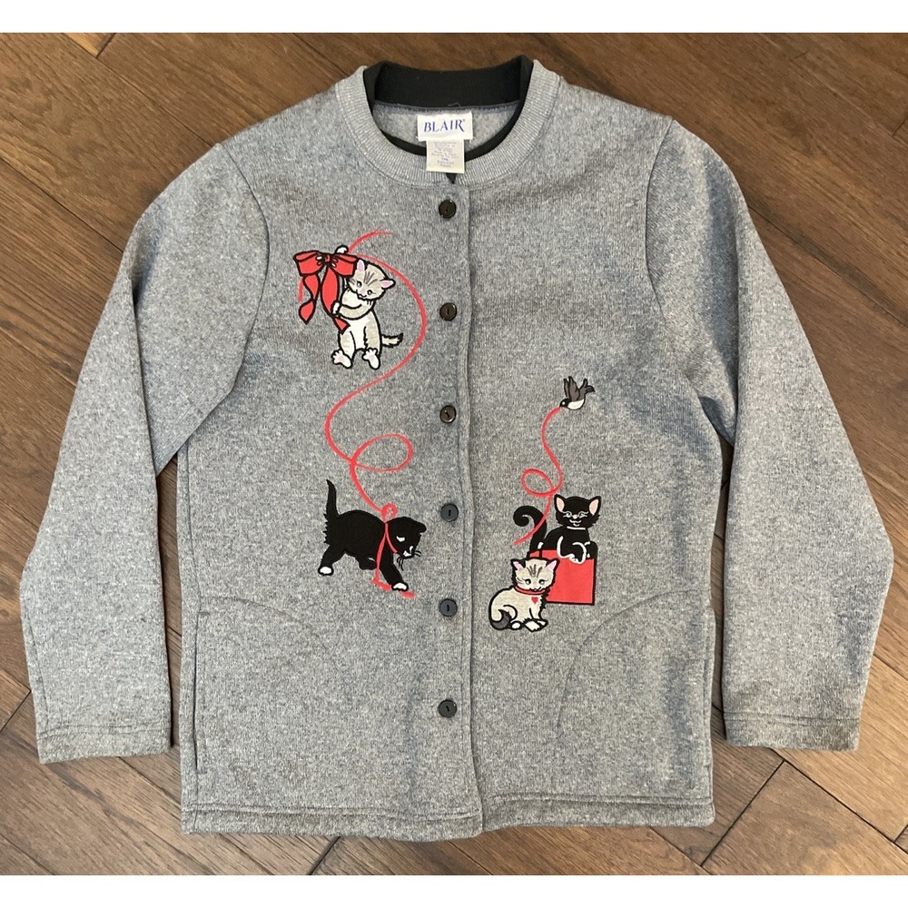 Vintage Blair Button Front Cardigan S Cat Lady Grandma Novelty Sweatshirt Retro